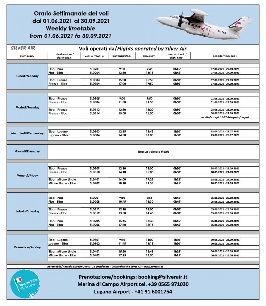 Orario voli e destinazioni 2021 Silver