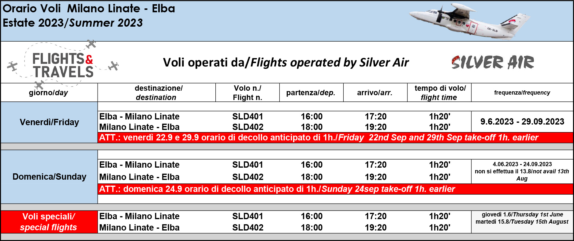 Time Table Milano Linate 2023